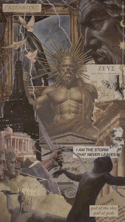 #zeus #greek #greekmythology #gods #greekgod #myth #mythology #gold Greek God Collage, Greek Mythology Lockscreen, Greek Aestethic, Zeus Aesthetic Greek Mythology, Greek Mythology Art Wallpaper, Greek Mythology Wallpaper Iphone, Greek Mythology Aesthetic Background, Greek Mythology Background, Roman Mythology Aesthetic