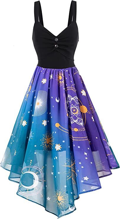 Sun And Moon Dress, Galaxy Outfit, Halloween Dresses, Galaxy Dress, Moon Dress, Clothing Design Sketches, Fast Fashion Brands, Moon Star, Halloween Dress