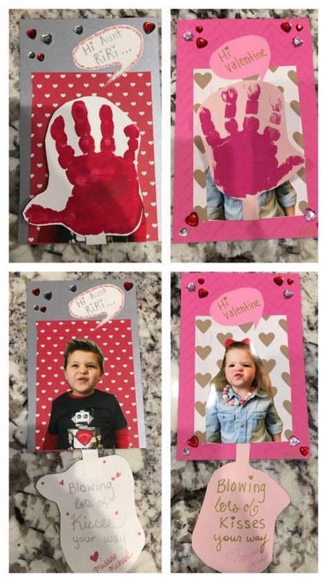 Valentines Cards From Toddlers, Valentines Blowing Kisses, Valentine Card For Grandparents, Valentine’s Day Crafts For Grandparents, Valentines From Grandkids, Valentine’s Day Craft From Kids To Parents, Vday Gifts For Parents From Kids, Vday Handprint Art, Toddler Valentine Crafts With Photo