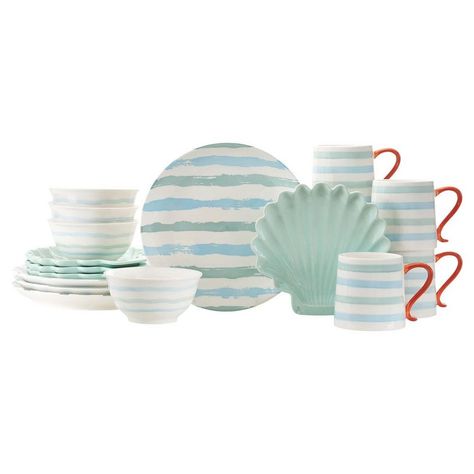 Baum Brothers 16-pc. Ocean Sunrise Dinnerware Set | Bealls Florida Summertime Meals, Seaside Cafe, Ocean Sunrise, Cool Color Palette, Stoneware Dinnerware Sets, Stoneware Dinnerware, Salad Plate, Dinnerware Set, Salad Plates