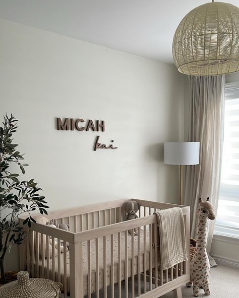 Nursery Walnut Crib, Brown And Gray Nursery, Brown Crib Nursery Gender Neutral, Natural Baby Boy Nursery, Simple Gender Neutral Nursery Ideas, Brown Crib Nursery, White Crib Nursery, Natural Wood Nursery, Neutral Baby Boy Nursery