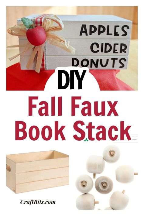 Dollar Tree – Fall Faux Book Stack — CraftBits.com Crochet Fridge, Faux Book Stack, Daisy Garden, Fall Decor Dollar Tree, Bear Patterns, Apple Craft, Dollar Tree Fall, Apple Decorations, Bells Christmas