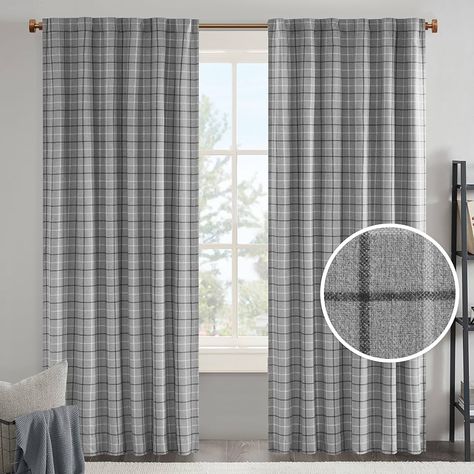 Amazon.com: Madison Park Anaheim Cabin Plaid Curtain Window, Thermal Insulated Fleece Lining, Living Room Decor Light Blocking Drape for Bedroom, 1-Single Panel Pack, 50" x 84", Rod Pocket, Brown : Home & Kitchen Cabin Update, Boys Room Curtains, Strip Curtains, Living Room Decor Lights, Grey Drapes, Plaid Curtains, Plaid And Leather, Window Curtain Rods, Curtain Window