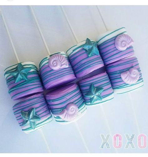 Mermaid Mallow Pops Mermaid Marshmallow Pops, Ariel Birthday Party Treats, The Little Mermaid Candy Table, Mermaid Marshmallows, Mermaid Birthday Desserts, Little Mermaid Baby Shower Ideas, Little Mermaid Party Food, Mermaid Party Treats, Girl Cake Ideas