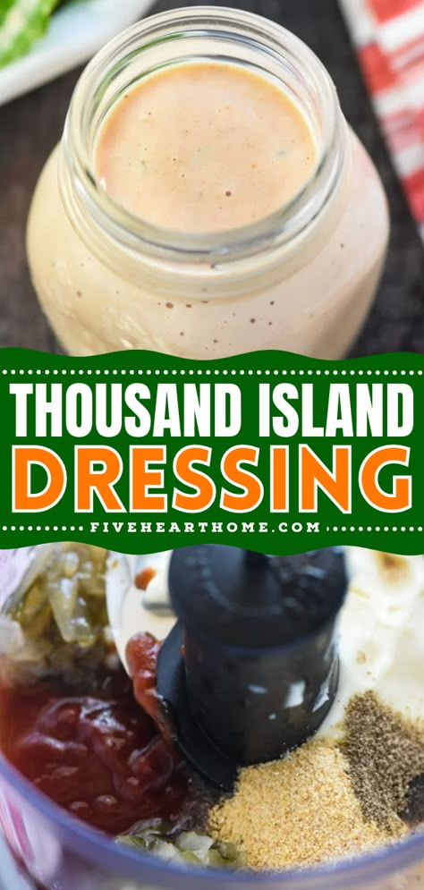 It's quick and easy to make thick, creamy, zesty, Homemade Thousand Island Dressing using just a few basic ingredients. This recipe is perfect for jazzing up your favorite salads and sandwiches! Gluten Free Ranch Dressing, Homemade Thousand Island, Homemade Thousand Island Dressing, Condiments Recipes, Homemade Ranch Dip, Coleslaw Dressing, Thousand Island, Thousand Island Dressing, Salad Dressing Recipes Homemade