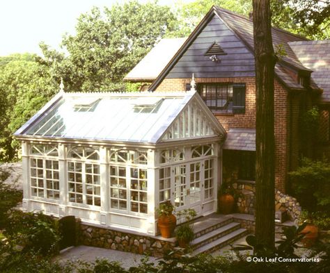 glass conservatory additions | Conservatories are not always just white and glass as evidenced by ... White Conservatory, What Is A Conservatory, Rain Room, Glass Conservatory, Conservatory Greenhouse, Sun Rooms, Greenhouse Shed, Sunroom Designs, Green Houses