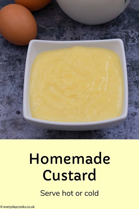 Homemade custard is a revelation - easy to make and delicious to eat. #everydaycooks #custard How To Make Custard Powder, Hot Custard Recipe, Homemade Custard Recipe, Creme Anglaise Recipe, Custard Recipe Easy, How To Make Custard, Egg Custard Recipes, Pudding Desserts Recipes, Easy Custard