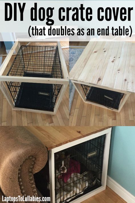 DIY dog crate cover Diy Dog Crate, Dog Kennel Cover, Dog Crate Cover, Dog Kennel Furniture, Diy Dog Kennel, Crate Table, Crate Diy, Crate Cover, Dog Crate Furniture