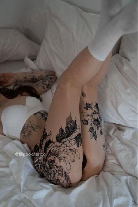 Leg Tattoos Women Cover Up, Behind The Leg Tattoos For Women, Exotic Tattoos For Women, Full Body Tattoos For Women, Back Leg Tattoos Women, Women Body Tattoo, Mujeres Tattoo, Backpiece Tattoo, Hip Thigh Tattoos