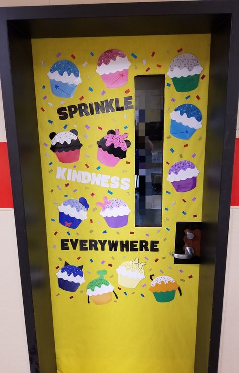 Disney characters represented in each cupcake Classroom Door Decorations, Disney Cupcakes, Classroom Doors, Door Crafts, Door Decorations Classroom, Classroom Door, Crafts Handmade, Door Decorations, Sprinkles