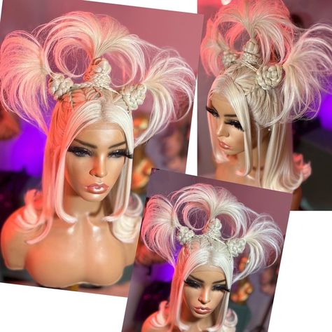 braided flipped Lacefront unit Wig Hairstyles For Prom, Mannequin Hairstyles Braids, Exotic Wig Hairstyles, Creative Hairstyles For Black Women, Unique Wig Hairstyles, Creative Wigs, Imvu Hairstyles, Carnival Hair, Dolly Hair