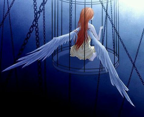 Bird in a cage Trapped Angel, Caged Girl, Red Bird Drawing, Bird Cage Drawing, Open Bird Cage, Drawing Freedom, Cage Drawing, Drawing Wings, Girl With Wings