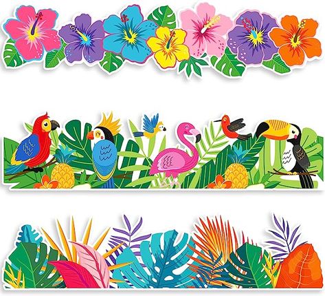 Tropical borders for your classroom bulletin boards! Wide Range of Application: you can use these border trims in classroom decorations for spring, such as announcement borders, windows, blackboards, stairs, desks, walls, etc., also you can trim them into desired sizes to meet your different needs. #tropicalbulletinboard #bolddecor Classroom Window Decorations, Chalkboard Border, Boarders For Bulletin Boards, Flower Bulletin Boards, Summer Bulletin Board, Colorful Bulletin Boards, Summer Bulletin Boards, Bulletin Boards Classroom Decor, Bulletin Board Design