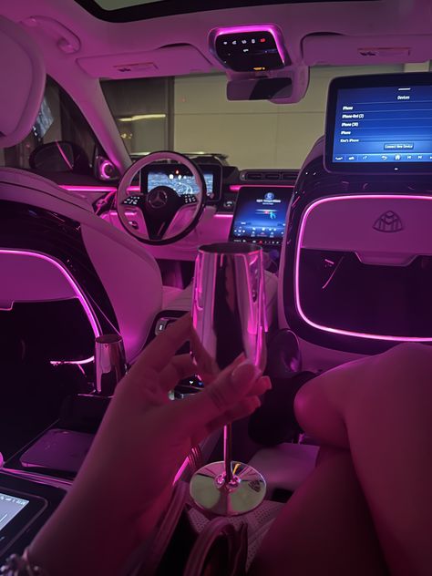 Pink Led Car Interior, Inside Cars Aesthetic, Bmw Rose, Luxury Car Aesthetic, Car Interior Lights, Led Car Interior, مرسيدس بنز, Dream Cars Mercedes, Interior Led Lights