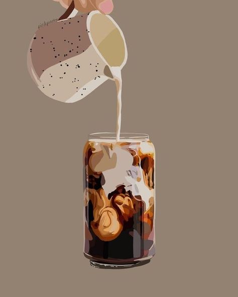 Cold Coffee Illustration, Iced Coffee Poster, Coffee Canvas, Coffee Digital Art, Coffee Art Illustration Graphic Design, Coffee Ads Design, Coffee Canvas Painting, Drawing Coffee, Coffee Poster Design Graphics