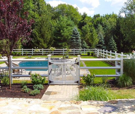 15 Pool Fence Ideas to Make Your Backyard a Great Escape - Garon Fence Rustic Pool Fence, Pool Fence Ideas Inground, Pool Fencing Ideas, Wrought Iron Pool Fence, Pool Fence Ideas, Fence Around Pool, Aluminum Pool Fence, Metal Driveway Gates, Picket Gate