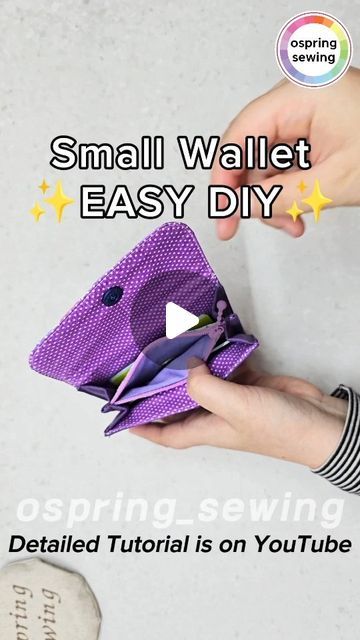 속초 오스프링 | 핸드메이드 패브릭 소품샵 on Instagram‎: "[DIY] Small Wallet 👛 with Coin Purse. Detailed tutorial is on my YouTube 😀 Please visit my channel. Thank you so much 💖  🧵 Simple and Quick sewing ❤️ Youtube link in BIO @ospring_sewing ✏️ Pattern & Measurements included  #diy #tutorial #tipsandtricks #sewingproject #coser #costura #coinpurse #wallret #fabricwallet #ハンドメイド #dikiş #خیاطی #핸드메이드"‎ Diy Coin Purse Pattern Free, Free Wallet Sewing Patterns, Diy Coin Purse Pattern, Small Wallet Pattern, Diy Coin Purse, Purse Patterns Free, Coin Purse Pattern, Coin Purse Tutorial, Wallet Sewing Pattern