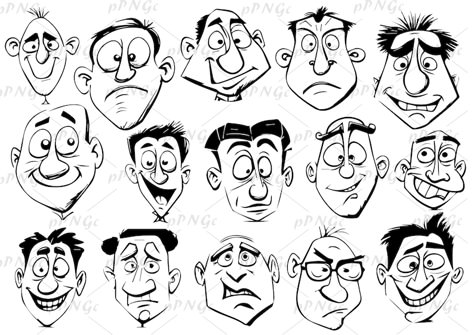 Doodle Caricature Clipart: Expressive Hand-drawn Cartoon Faces for Creative Projects & Designs - Etsy Cartoon Facial Features, Cartoon Expressions Faces, Cartoon Man Face, Cartooning Ideas, Vintage Cartoon Art, Character Quirks, Evil Cartoon Characters, Draw Caricatures, Caricature Tutorial