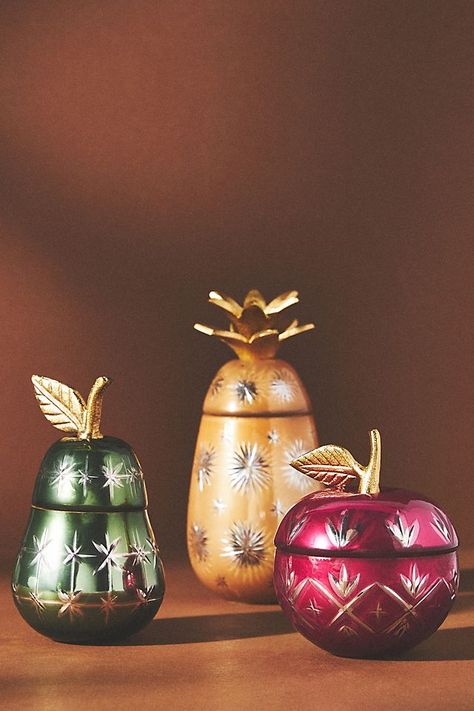 Fruity Candle, Pineapple Candle, Apple Candle, Anthropologie Candle, Pineapple Candles, Glass Apple, Good Burns, Apple Candles, Glass Fruit