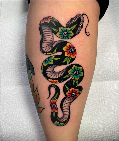 Color American Traditional Sleeve, Colored In Tattoos, Traditional Colored Tattoos, Creative Traditional Tattoo, Color American Traditional Tattoos, Semi Traditional Tattoo, Tradional Tattoo Ideas For Women, Mix Tattoo Styles, Fun Traditional Tattoos