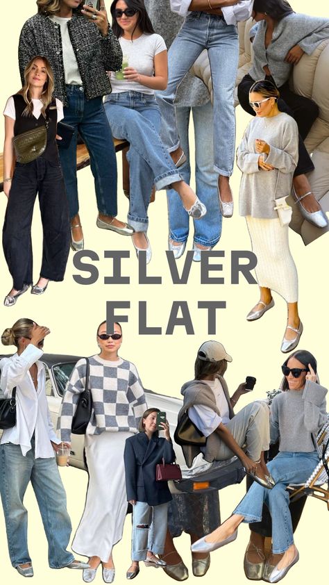 #flatsoutfit #outfitaesthetic #silverflats #aestehtic #aestethic #aestheticcollage #europeanaesthetic #europe Silver Flats Outfit, Capsule Wardrobe Women, Flats Outfit, Relaxed Outfit, Silver Flats, Outfits Aesthetic, Moda Fashion, Autumn Winter Fashion, Everyday Outfits