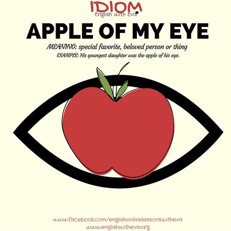 Idiom: Apple of my eye Winter Vocabulary, Apples And Oranges, Summer Vocabulary, Spring Vocabulary, At The Doctor, The Apple Of My Eye, English Word Book, English Phrases Sentences, Study English Language