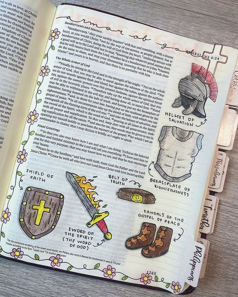 Marika Smith | The Whole Armor of God Bible Journaling ⚔️🛡 ~ by Marika Smith 🤍 - - - #christian #christianposts #biblejournaling… | Instagram Armor Of God Doodle, Armor Of God Journaling, Nativity Bible Journaling, Psalms 2 Bible Journaling, Drawing In Bible, John 11 Bible Journaling, Christian Journal Ideas Inspiration, Psalm 139 Bible Journaling, Bible Journaling Art Ideas