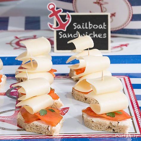 Nautical Party Food, Nautical Food, Sailboat Party, Titanic Party, Sailing Party, Nautical Baby Shower Boy, Nautical Party Ideas, Sailor Birthday, Sailor Party