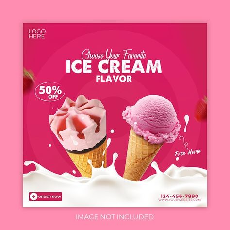 Ice Cream Design Poster, Ice Cream Design Ideas, Ice Cream Flyer Design, Ice Cream Banner Design, Ice Cream Poster Design, Serum Design, Ice Cream Social Media, Ice Cream Font, Post Banner Design