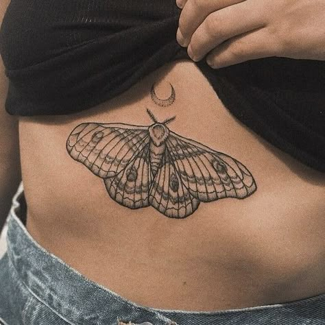 Moth On Sternum, Moth Tattoo On Sternum, Moth Tatoos Ideas, Moth With Moon Tattoo, Moth Tattoo Women, Sternum Moth Tattoo, Sternum Tattoo Moth, Moth Tattoo Stencil, Earthy Tattoo Ideas