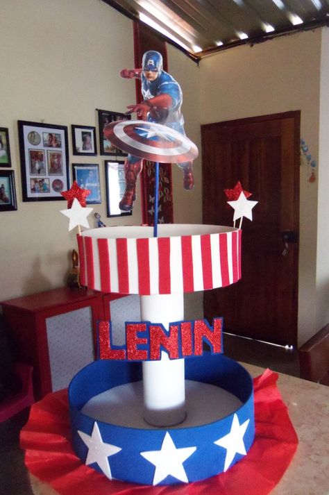 Captain America Centerpieces, Captain America Birthday Party, Captain America Party, Captain America Birthday, Superman Birthday, America Party, America Birthday, Monster Trucks Birthday Party, Avengers Party