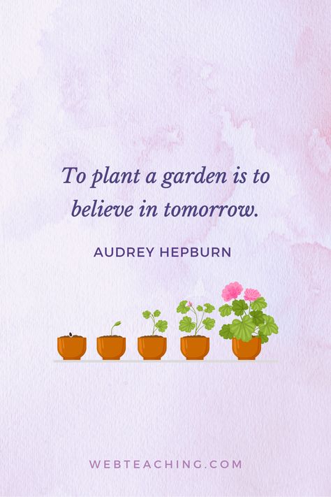 "To plant a garden is to believe in tomorrow." - Audrey Hepburn To Plant A Garden Is To Believe In Tomorrow, To Plant A Garden Is To Believe Quote, To Plant A Garden Is To Believe, University Of California San Diego, Plant A Garden, Spring Quotes, Plants Quotes, Believe Quotes, Garden Club