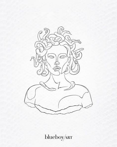 Medusa tattoo drawing Greek Head Tattoo, Greek Statue Drawing Simple, Greek Statue Tattoo Minimalist, Line Art Medusa, Medusa Tattoo Minimal, Greek Statue Drawing, Simple Medusa Tattoo, Medusa Line Art, Simple Greek Mythology Tattoos