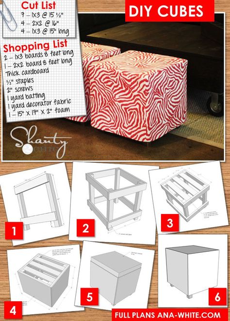 puff de madeira e tecido Diy Ottoman, Cube Ottoman, Diy Simple, Décor Diy, Diy Projects To Try, Easy Diy Projects, Furniture Projects, Fabric Decor, Pottery Barn