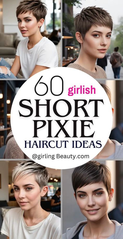 Short Pixie Haircut Ideas 1 Short Pixie Haircuts Low Maintenance, Pixie Style Haircut, Shortcut Hairstyle Women, Short Pixie Haircuts Brunette, Womens Clipper Haircuts, Traditional Pixie Haircut, Classic Pixie Haircut Fine Hair, Short Pixie Over 50, Bold Pixie Haircut