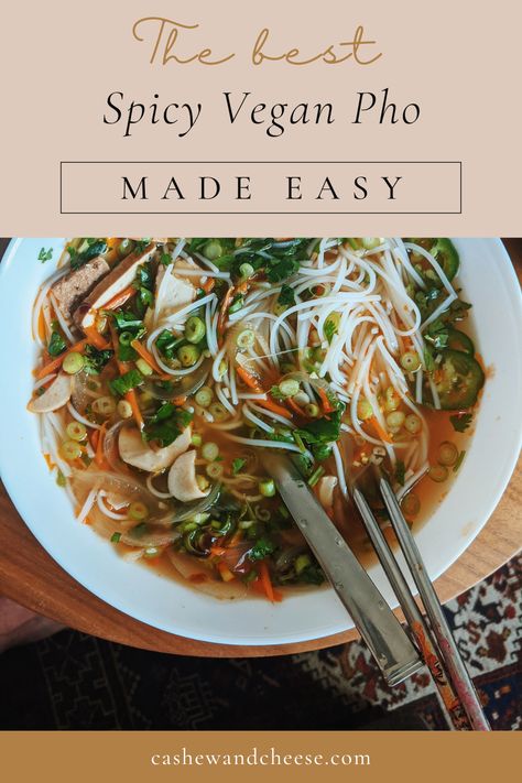 TRULY the Best Spicy Vegan Pho with Vegan Fish Sauce and Pho Instant Cubes Vegan Noodle Recipes, Vegan Pho Recipe, Vegetarian Pho, Vegan Pho, Pho Broth, Pho Recipe, Thai Rice, Pho Soup, Quick And Easy Soup