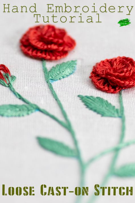 Cast On Stitch Embroidery, Simple Flower Embroidery Designs, Van Curtains, Embroidery Basics, Easy Hand Embroidery, Embroidery Flower Design, Hand Embroidery Flower Designs, Flower Hand Embroidery, Punch Embroidery