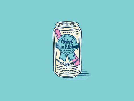 Pabst Blue Ribbon Wallpaper, Pbr Tattoo Beer, Pabst Blue Ribbon Tattoo, Pabst Blue Ribbon Art, Blue Ribbon Tattoo, Pbr Beer, Summer Decal, Beer Tattoos, Beer Painting