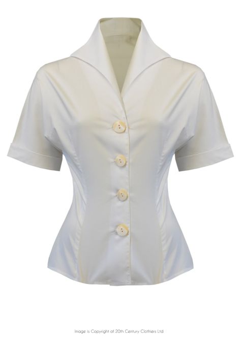 Jean Blouse, Wing Collar Shirt, 1930's Dresses, Glamour Look, Classy Blouses, 1960s Dresses, Wing Collar, Loose Fit Blouse, A Wing