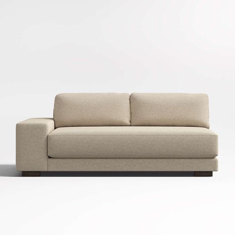 Horizon Left-Arm Upholstered Sofa | Crate & Barrel Armless Couch, Contemporary Sofa Design, Square Sofa, Simple Sofa, Sofa Review, Modern European, Armless Sofa, Grey Stain, European Furniture