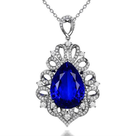 White Diamond Jewelry, Tanzanite Pendant, Diamond Pendent, Jewellery Design Sketches, Diamond Necklace Designs, Fancy Necklace, Diamond Jewelry Designs, Luxury Diamonds, Blue Tanzanite