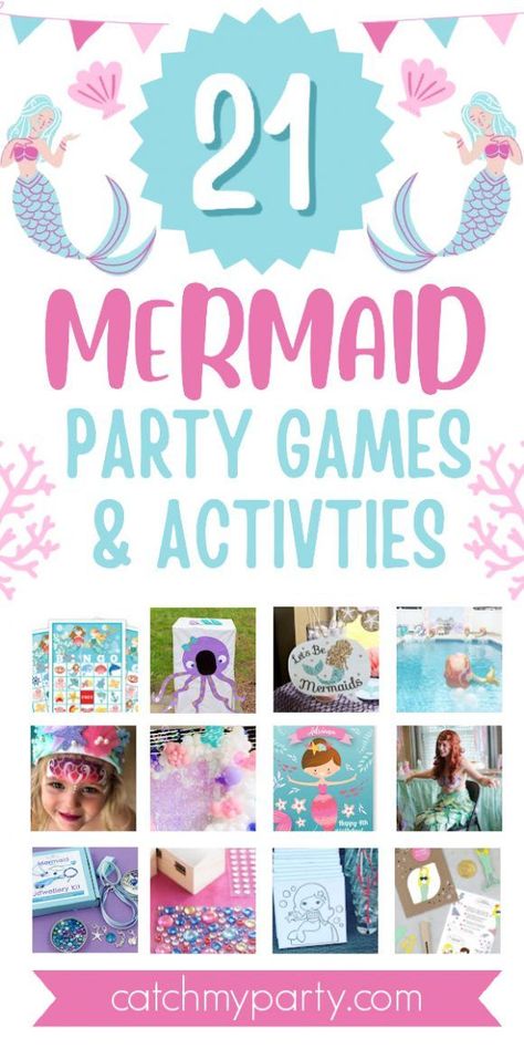 Ideas For Mermaid Birthday Party, Mermaid Theme Birthday Games, Mermaid Birthday Party Water Games, Ariel Party Games, Ariel Birthday Party Activities, Budget Mermaid Party, Games For Mermaid Birthday Party, Mermaid Birthday Party Games Kids, Mermaid Party Craft Ideas