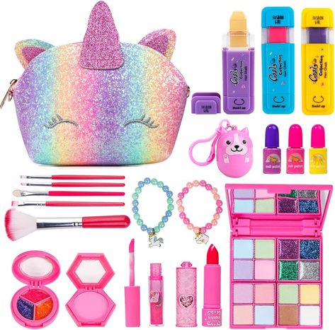 Kids Makeup Set for Girls, Washable Cosmetics Kit with Unicorn Makeup Bag, Hair Chalks, Makeup Palette, Birthday for Little Girl Princess : Amazon.co.uk: Toys & Games 3 Color Hair, Real Makeup, Unicorn Purse, Makeup Toys, Lipstick Blush, Makeup Kit For Kids, Play Makeup, Mini Mirror, Cosmetic Kit