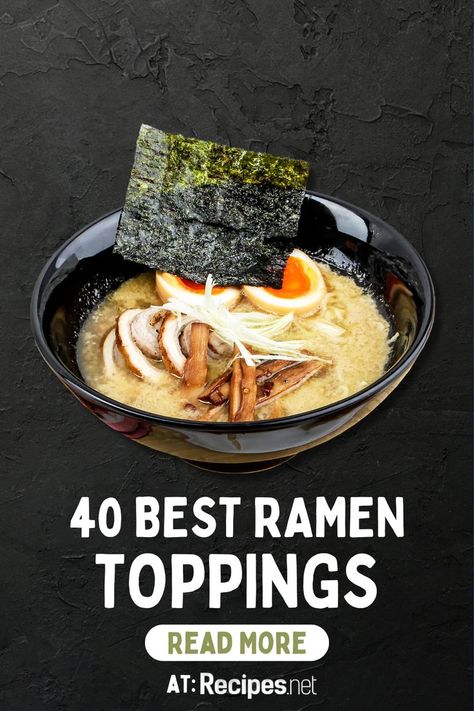 Check out the 40 Best Ramen Toppings for Your Homemade Noodle Soup at Recipes.net. Atlhough delicious on their own, even the best ramen noodle recipes need a bit of a personal touch to cater to all taste buds. Whether you're following creamy ramen noodle recipes or spicy variations, these toppings are guaranteed to bring them to the next level. Creamy Ramen Noodle Recipes, Best Ramen Noodle Recipes, Homemade Noodle Soup, Creamy Ramen, Top Ramen Recipes, Best Ramen Noodles, Ramen Ingredients, Wonton Dumplings, Ramen Toppings