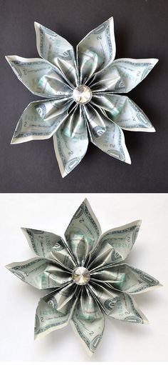 Hello, my friends. Today I want to show you how to make the beautiful flower. We need 4 dollar bills. I'm using a thread. Without using glue or tape. The idea and design by NProkuda. I wish you a pleasant viewing! Money Origami Heart, Fold Dollar Bill, Flower Money, Origami Money, Lei Making, Paper Roses Diy, Graduation Money Gifts, Folding Money, Diy Graduation Gifts