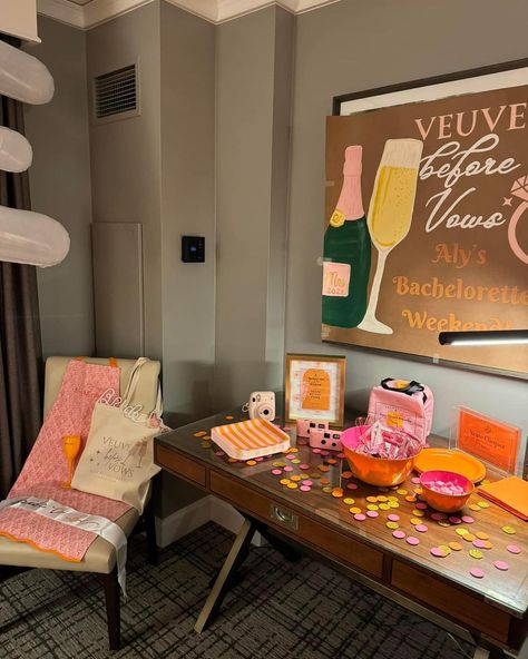 A bachelorette banner complete with all the details 🧡✨🩷 #veuveclicquot #veuvebeforevows #bacheloretteparty #banners Bachelorette Banner, July 15, The Bee, The Details, Bachelorette Party, Instagram A, Banners, Bee, On Instagram