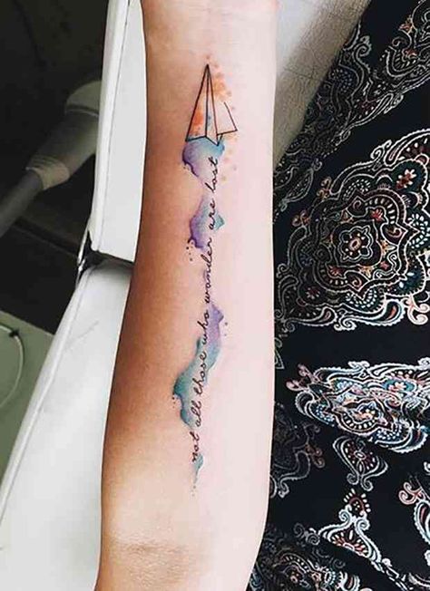 Quote about wanderlust travel tattoo Arrow Tat, Wanderlust Tattoos, Tattoo Arrow, Plane Tattoo, Wanderlust Tattoo, Cool Wrist Tattoos, Wrist Tattoos For Guys, Tattoo People, Arrow Tattoos