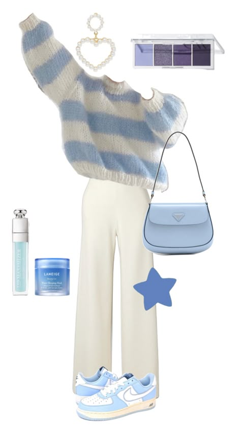 Blue Oufitts Ideas, Blue Trendy Outfits, Aesthetic Combination Outfit, Blue And White Outfit Ideas Winter, Outfits In Blue, Cute Outfits Blue And White, Blue Aesthetic Outfit Ideas, Cute Blue Winter Outfits, Retro Pastel Outfit