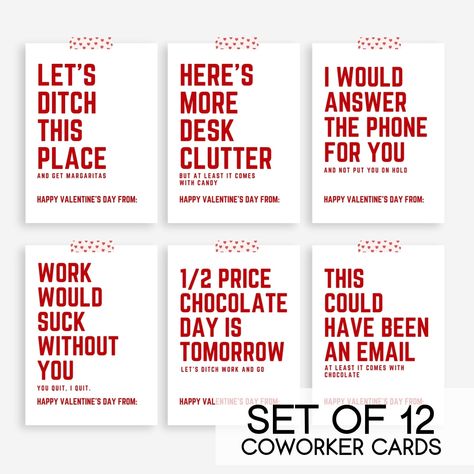 Show your workplace friends some love by making them laugh with this set of 12 Funny Coworker Valentine Cards. They are perfect for attaching to a piece of candy and passing out around the office. Who says a Valentine's Day card exchange has to just be for elementary school? Not us ;) Valentines Card Message, Coworkers Valentines, Valentines Quotes Funny, Coworker Humor, Funny Valentines Cards, Valentine Quotes, Valentine Cards, Funny Valentine, Elementary School