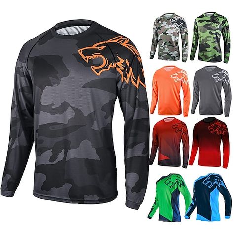 Outdoor Athleisure, Cycling Jersey Design, Motocross Shirts, Mountain Bike Jerseys, Summer Bike, Cycling City, Camouflage Outfits, Bike Wear, Long Sleeve Rashguard